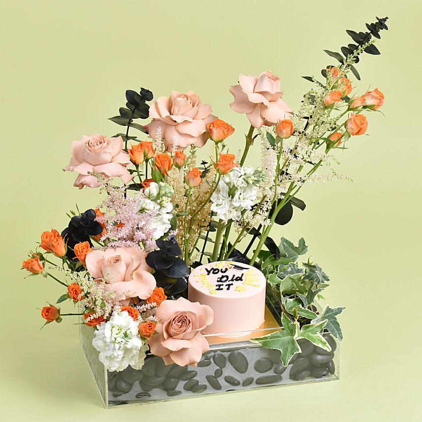 You Did It Cake and Flowers Combo