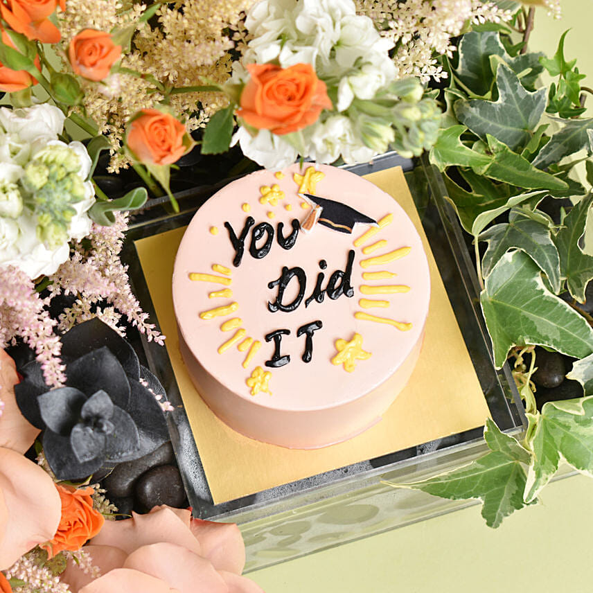 You Did It Cake and Flowers Combo
