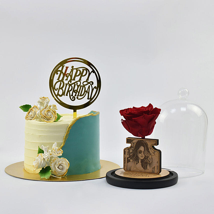 Your Special Birthday Celebration Cake and Personalised Forever Rose