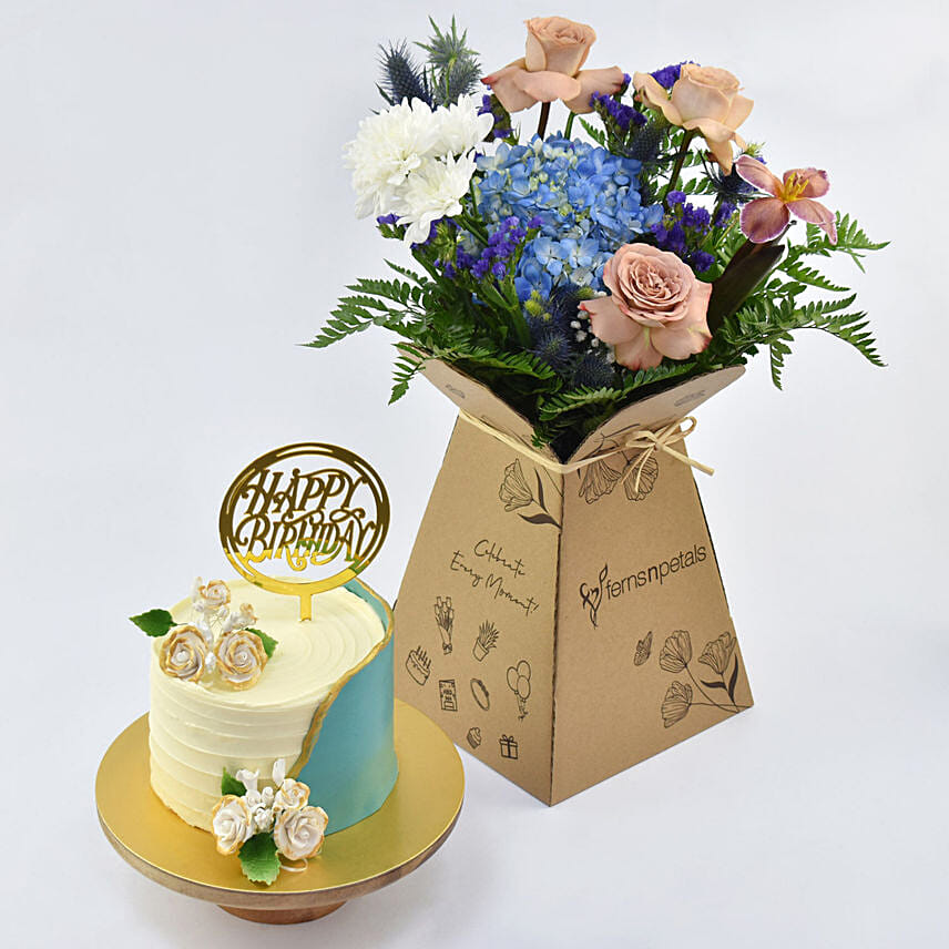 Your Special Birthday Celebration Chocolate Cake with Flowers