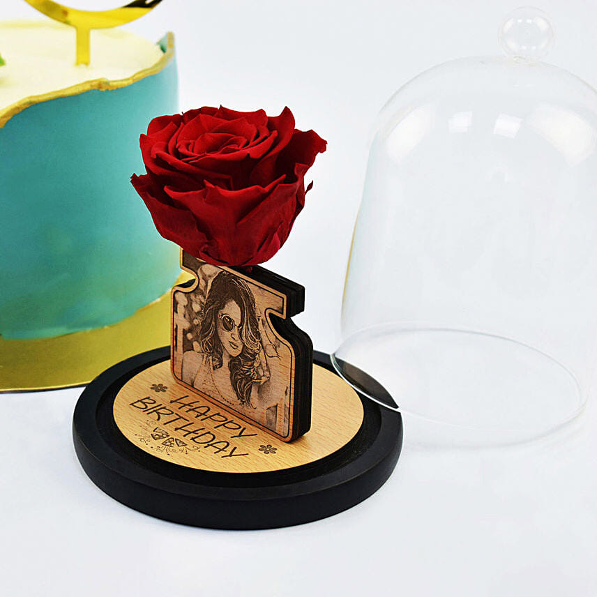Your Special Birthday Celebration Marble Cake with Personalised Forever Rose