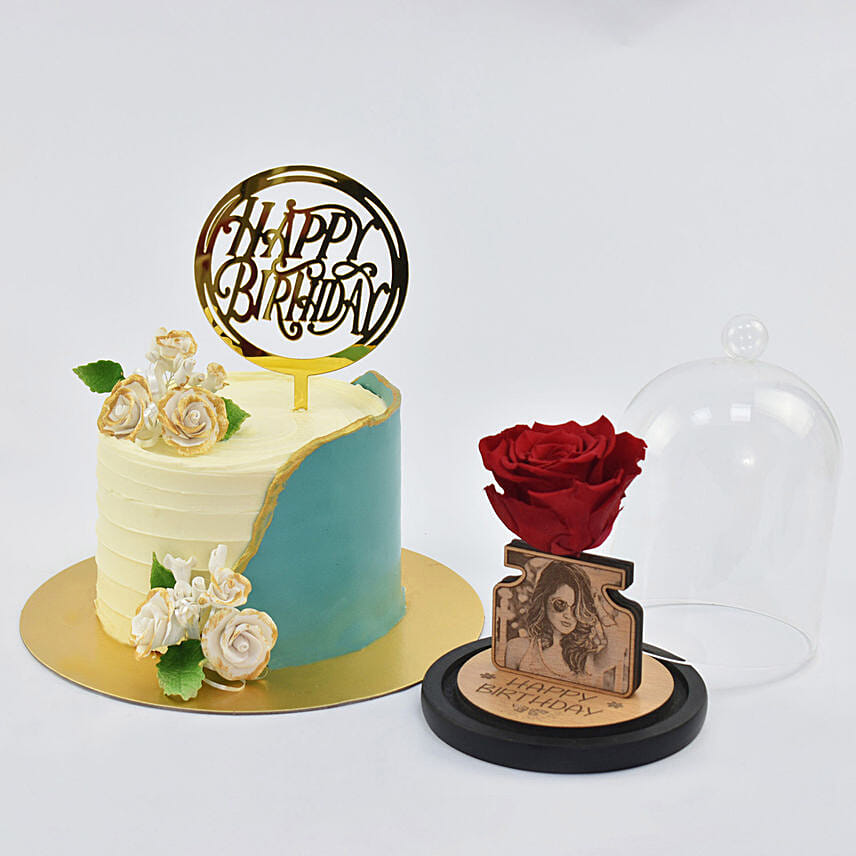 Your Special Birthday Celebration Red velvet Cake and Personalised Forever Rose