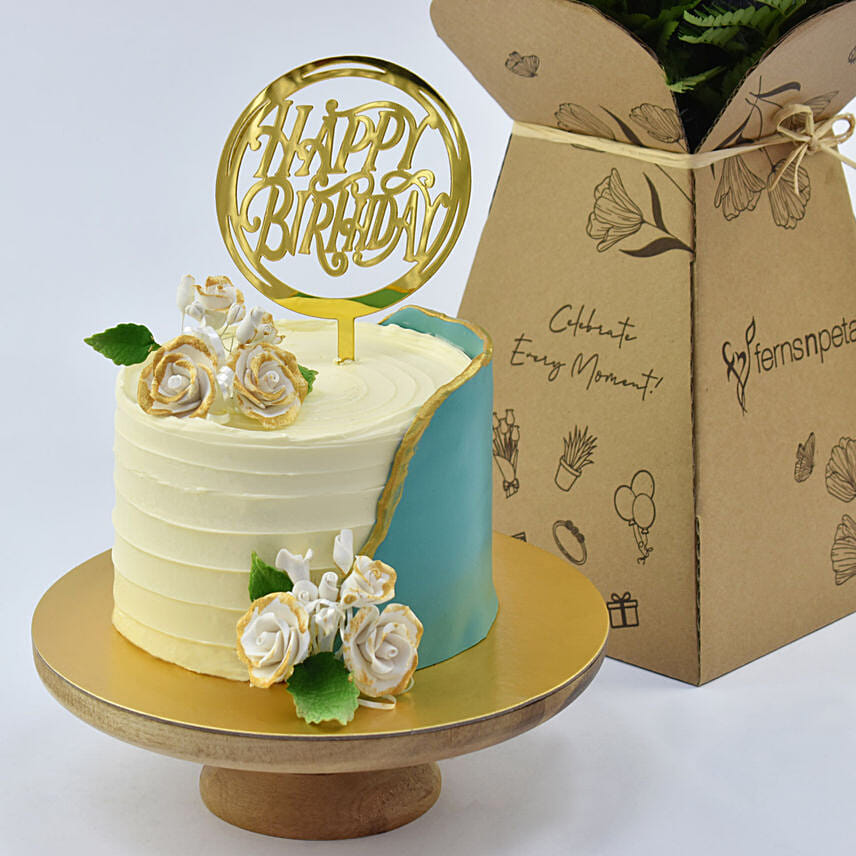 Your Special Birthday Celebration Vanilla Cake with Flowers
