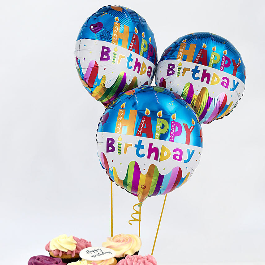 Yummy Cupcakes with Birthday Balloons