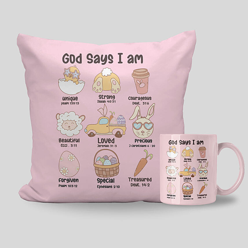 Easter Fun Mug And Cushion Set Easter Fun Mug And Cushion Set: Personalised Easter Gifts