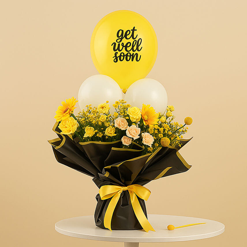 Get Well Soon Bright Wishes Florals & Balloon Get Well Soon Bright Wishes Florals & Balloon: Yellow Rose Bouquets