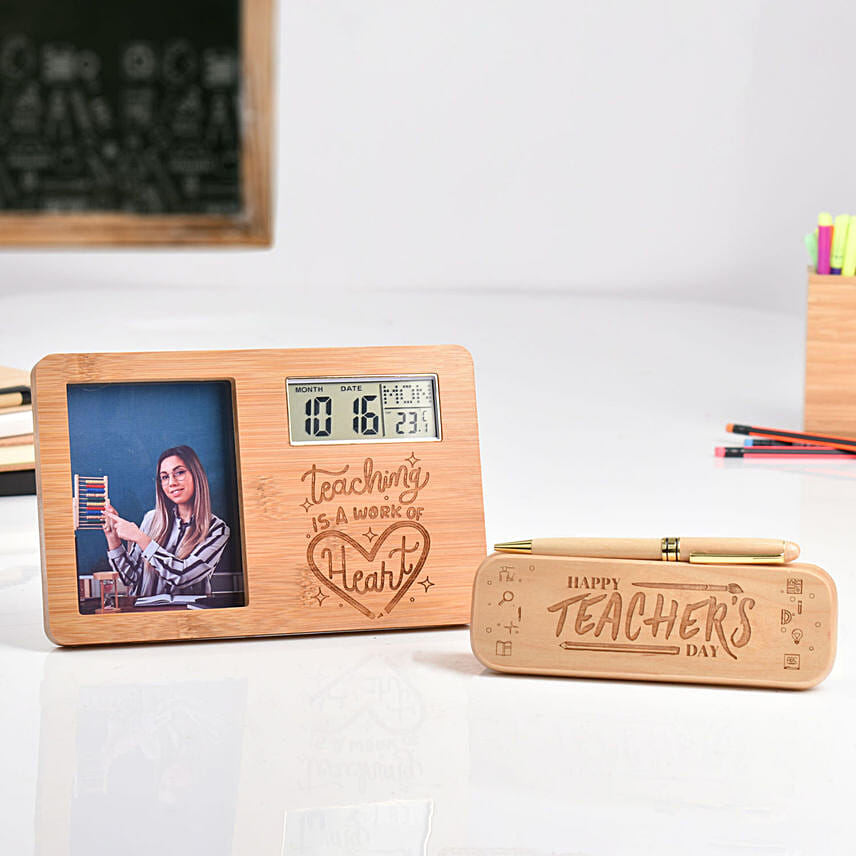 Personalised Digital Clock and Pen With Box For Teachers Personalised Digital Clock and Pen With Box For Teachers: Engraved Pen