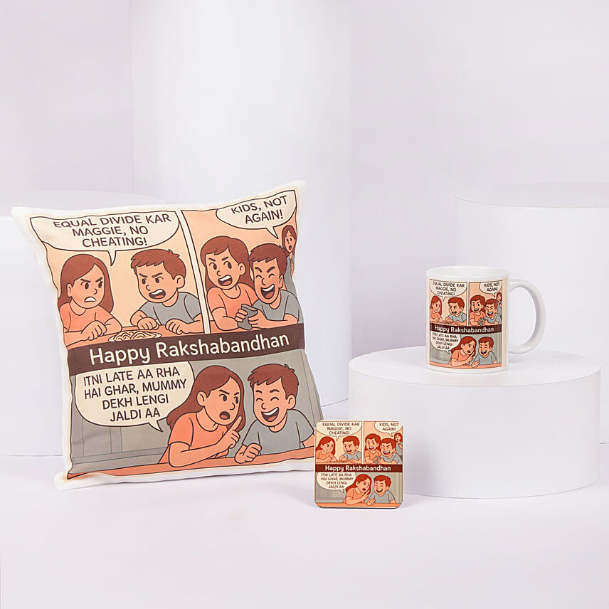 Happy Raksha Bandhan Mug and Cushion Set: Personalised Rakhi