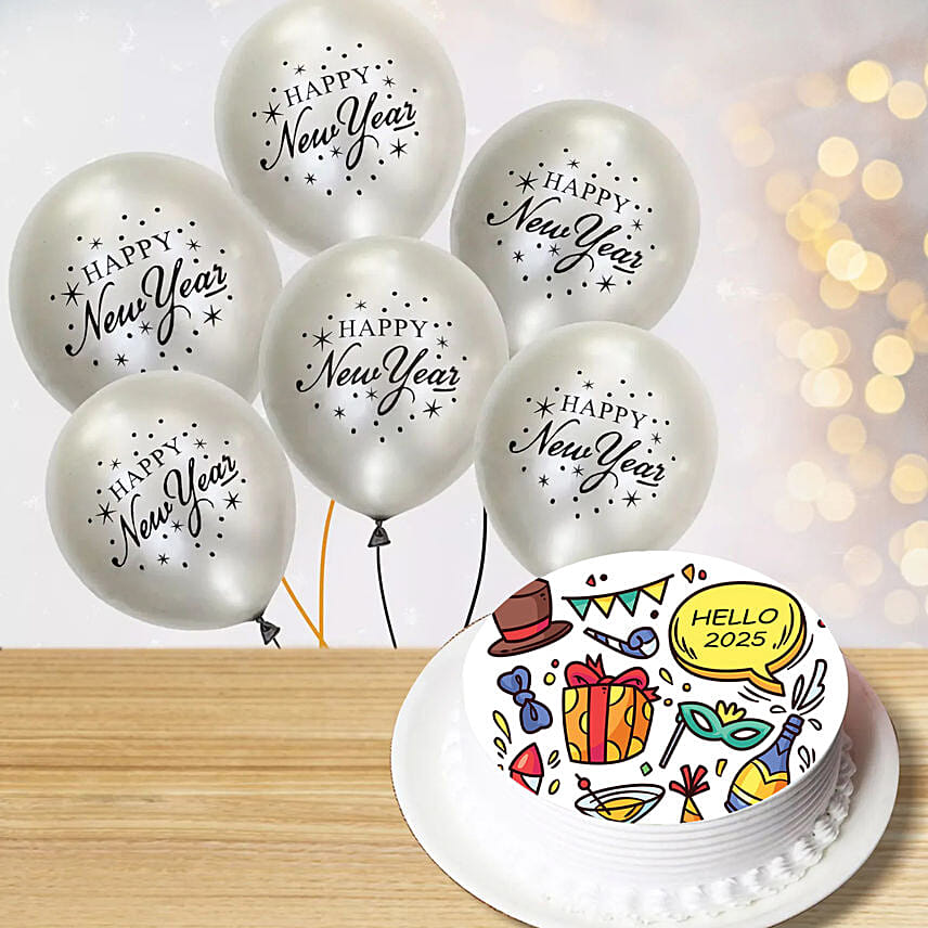Hello To New Year Combo Hello To New Year Combo: New Year Flowers with Cakes