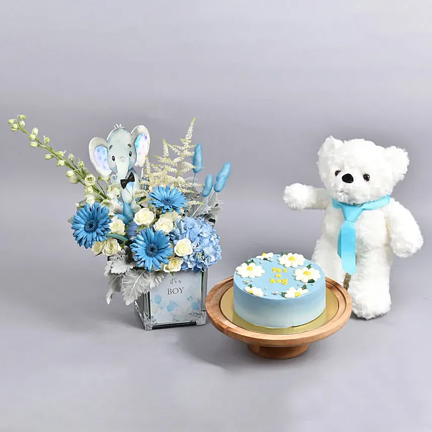 Its A Boy Flowers Combo Its A Boy Flowers Combo: Flowers & Cakes