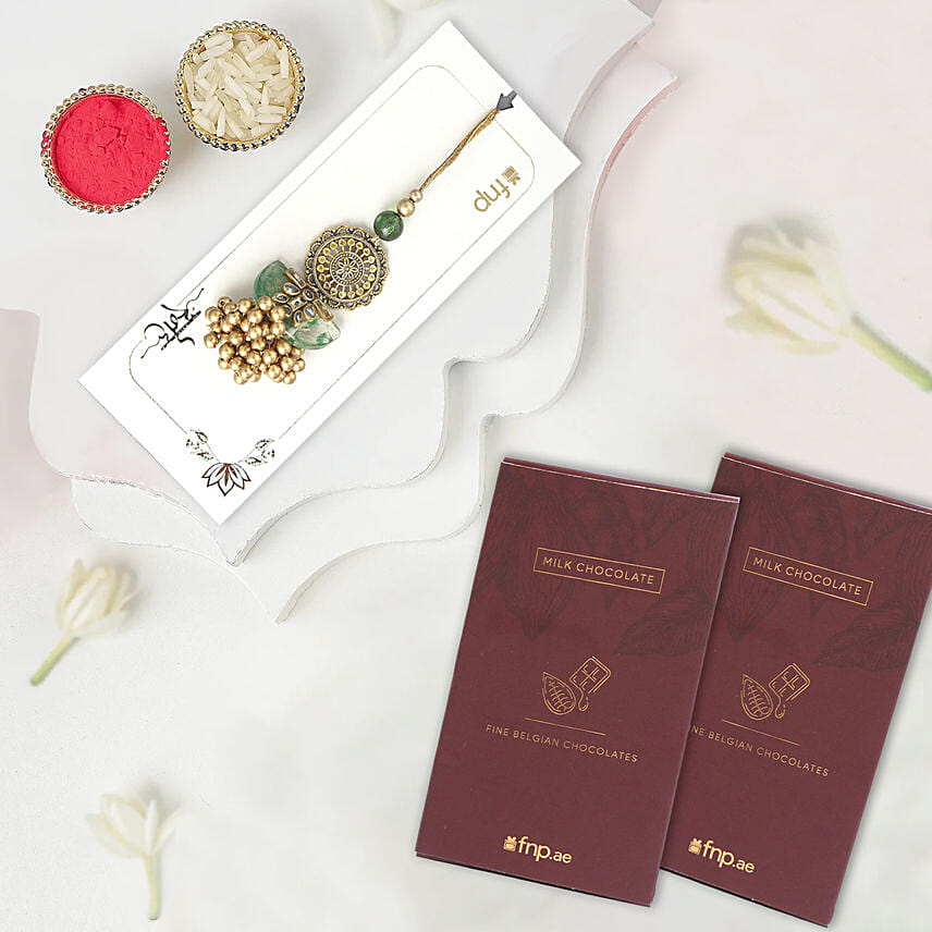 Jeweled Jade Affair Lumba N Milk Chocolates: Rakhi for Bhaiya Bhabhi