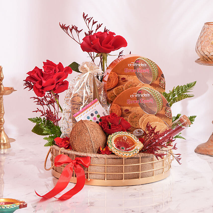 Karwa Chauth Celebration Hamper Karwa Chauth Celebration Hamper: Karwa Chauth Flowers & Dry Fruits