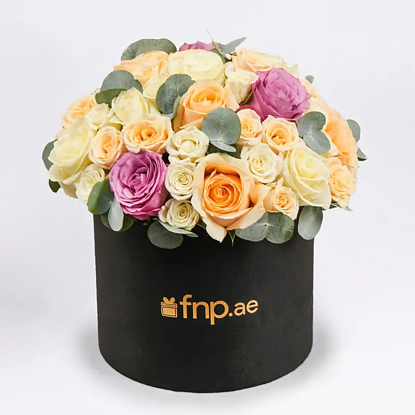 Mix Roses in Black Box Mix Roses in Black Box: Rose Day Gifts