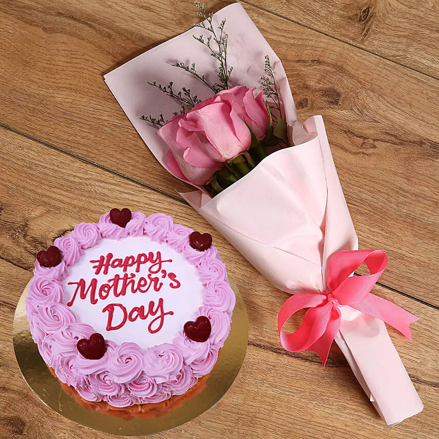 Order Pink Roses and Mothers Day Round Cake Online | Same-Day Delivery ...