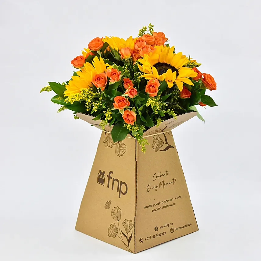 Pleasing Sunflowers and Roses Bunch Pleasing Sunflowers and Roses Bunch: Mixed Flower Bouquets