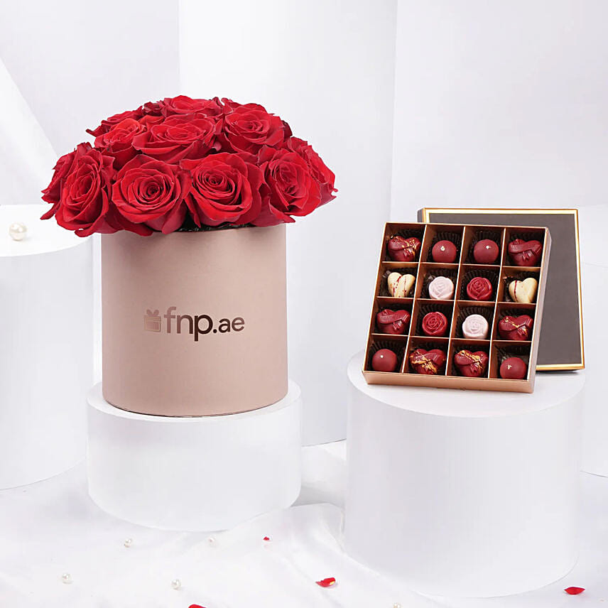 Red Roses With Assorted Chocolate Red Roses With Assorted Chocolate: Valentines Day Flowers to Sharjah