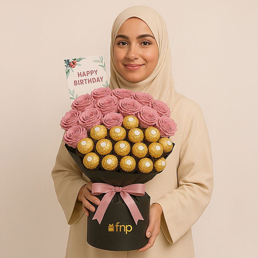 Roses And Rochers Birthday Bouquet Roses And Rochers Birthday Bouquet: Gift Set