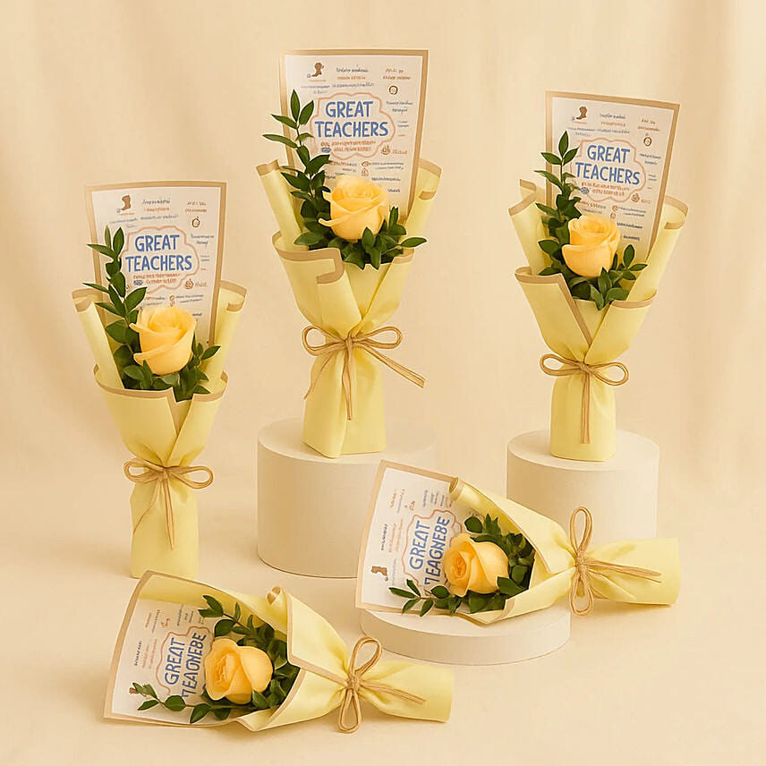 Roses Bouquet Set Of 5 For Teacher Roses Bouquet Set Of 5 For Teacher: Teachers Day Gifts