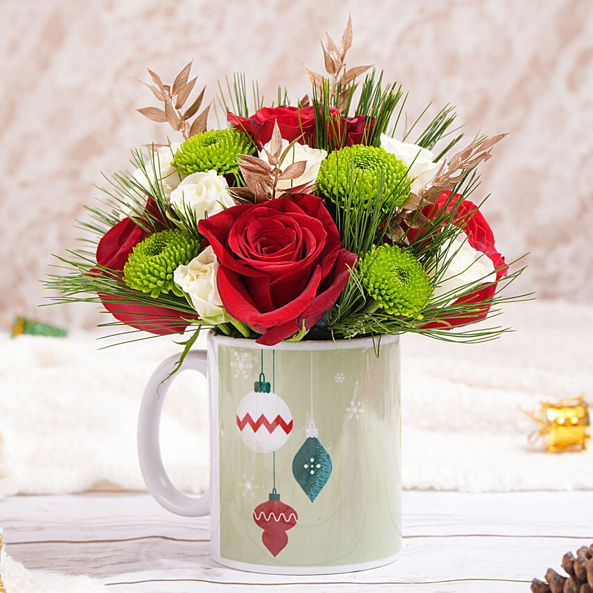 Seasons Greetings Flower Mug Seasons Greetings Flower Mug: Christmas Flower Arrangements