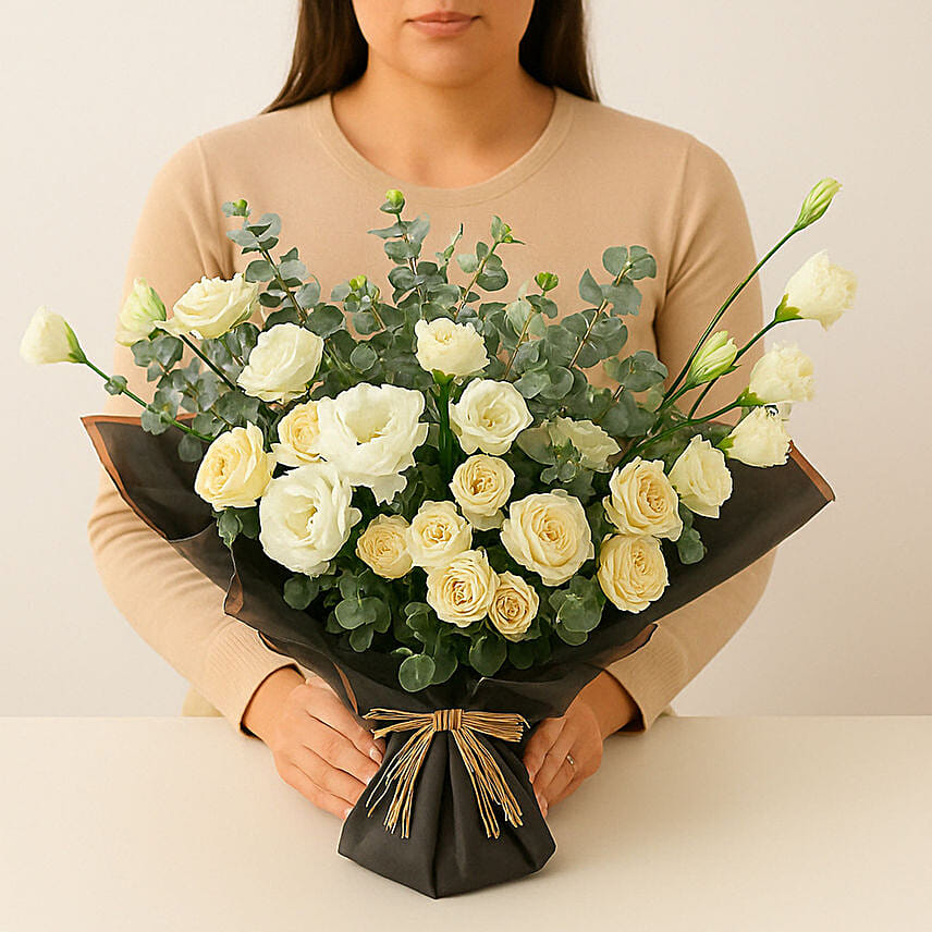 Spray Rose and Lisianthus Bouquet: White Rose Bouquets