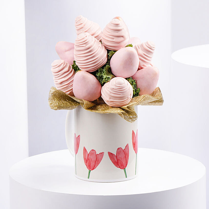 Starwberries in Tulips Mug: Chocolate Covered Strawberries