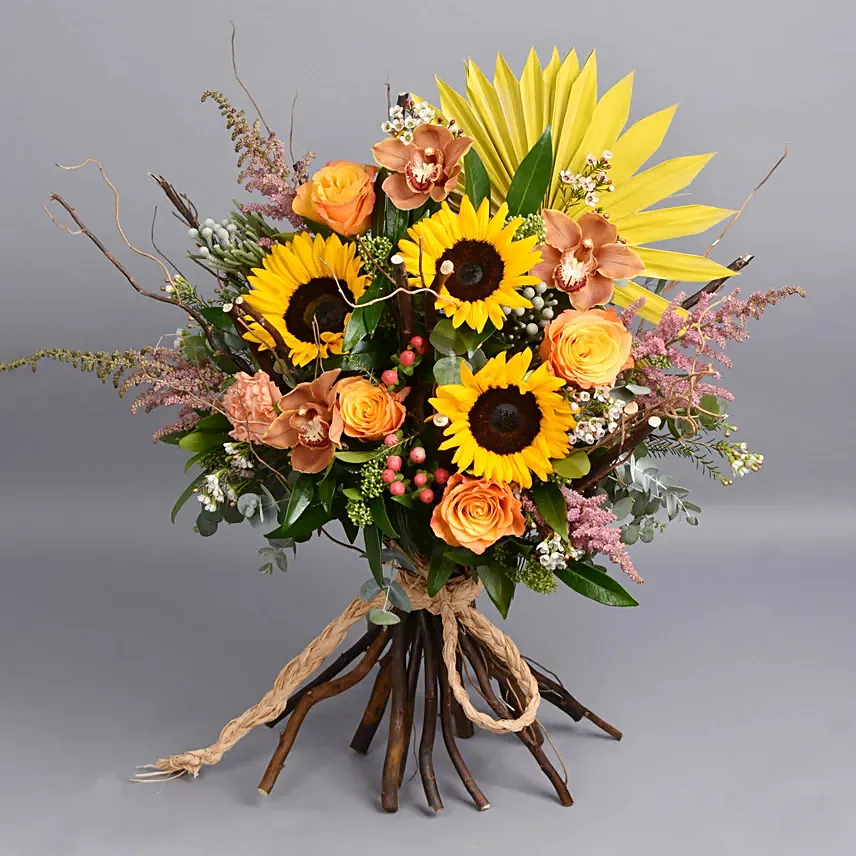 A elegant mixed flower bouquet with sunflower being the centrepiece of this beauty