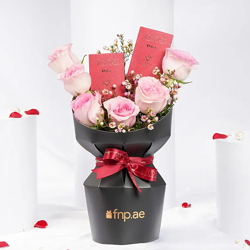 Sweet Combo Pink Roses And Chocolates Sweet Combo Pink Roses And Chocolates: Chocolate Day Gifts