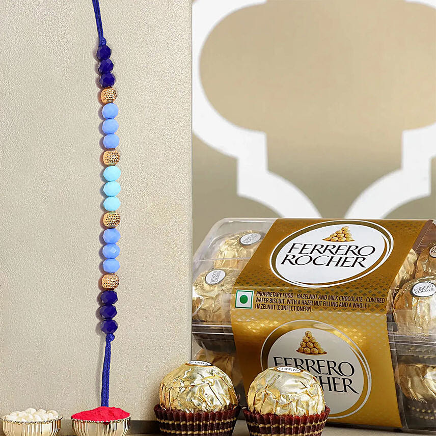Tranquil Harmony Beads Rakhiand Ferrero Rocher: Rakhi With Chocolates 