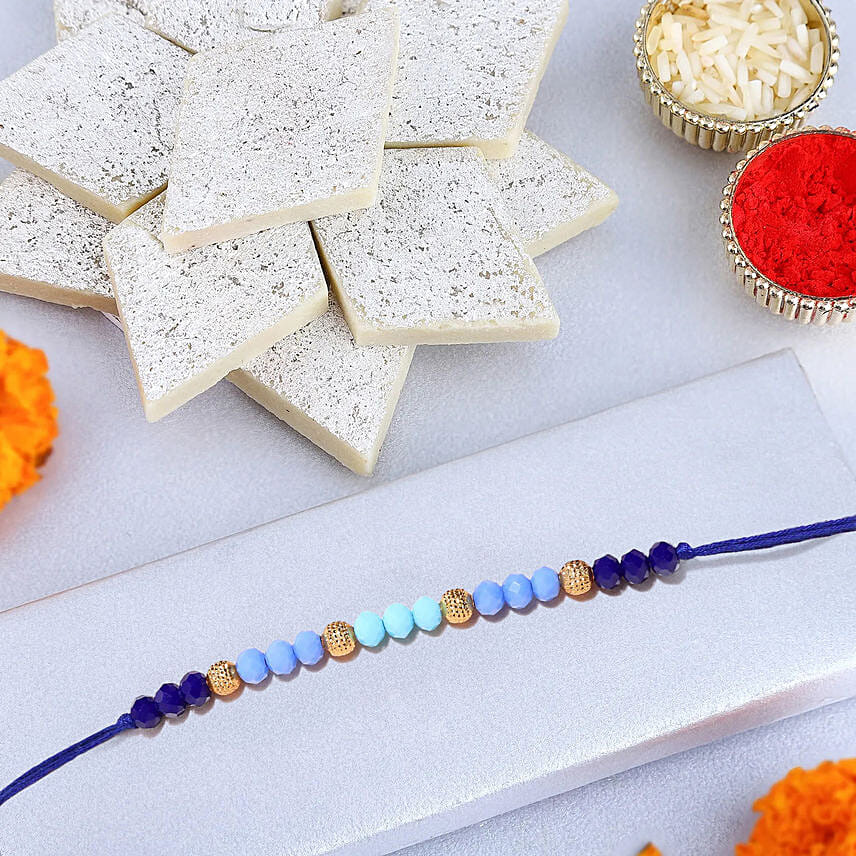Tranquil Harmony Beads Rakhiand Kaju Katli: Rakhi with Sweets