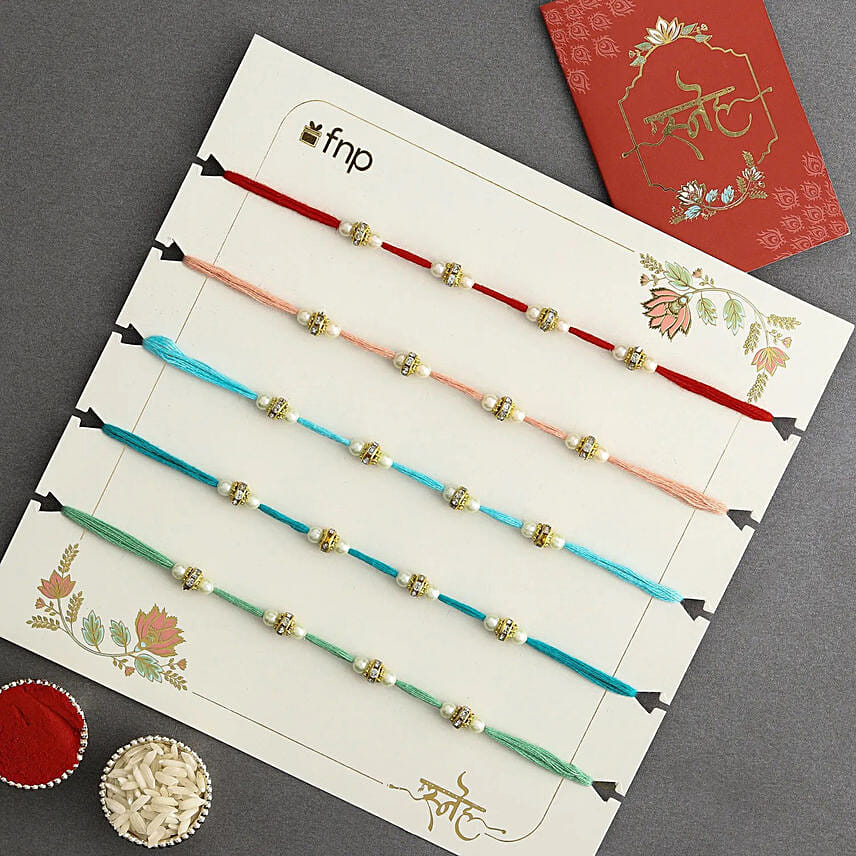 Understated Elegance Beads Rakhi Set of 5: Pearl Rakhi