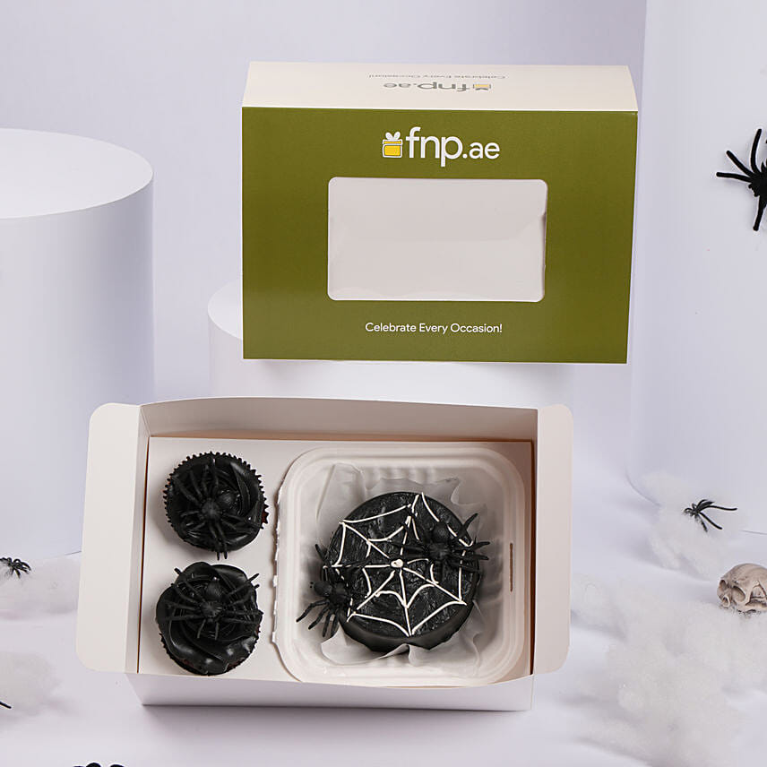 Web Of Terror Bento Cake And Cupcakes Web Of Terror Bento Cake And Cupcakes: Halloween Cakes in Dubai