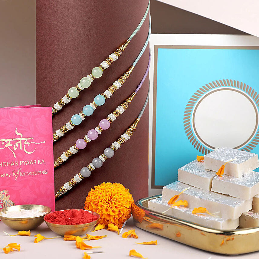 Zen Beadwork Rakhi N Kaju Katli: Pearl Rakhi