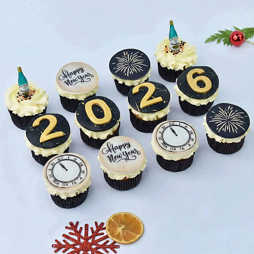 Happy New Year Cup Cakes 12 Pcs: New Year Cakes