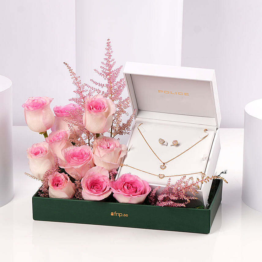 Police Gold Plated Heart Jewelry Set Valentine Gift for Her: 