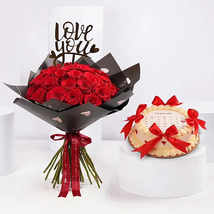 Red Roses And Valentine Calendar Cake: Valentine Cakes for Husband