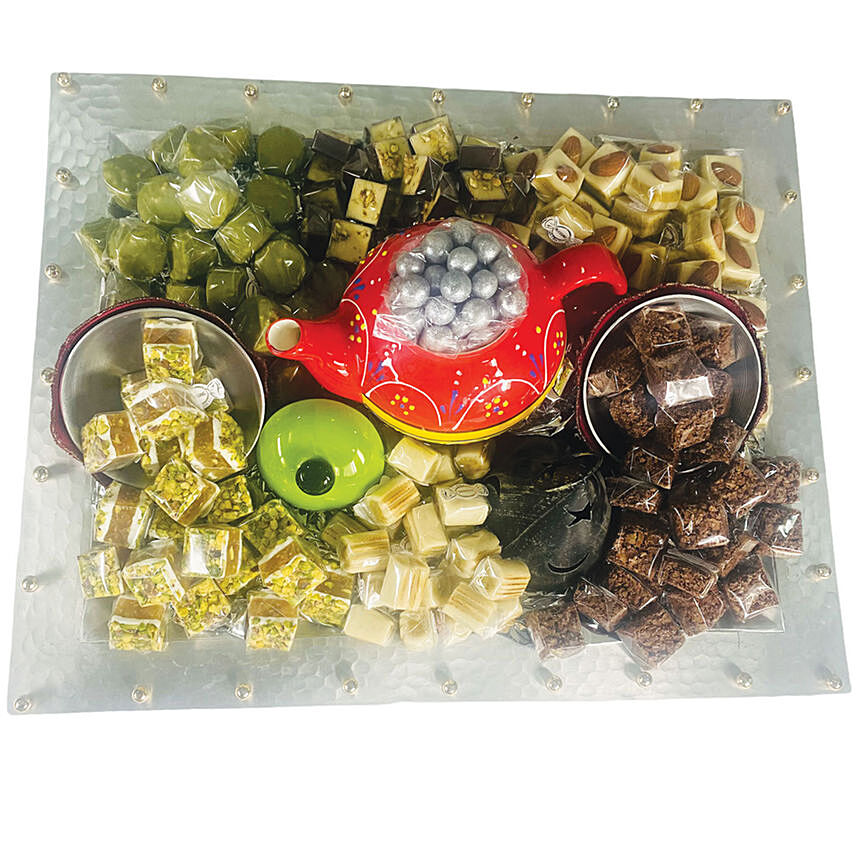 Extraordinary Eftar Gift Assorted Sweets Silver Tray