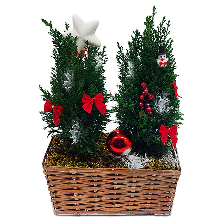 Twin Christmas Tree In A Basket