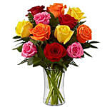 Dozen Mix Roses in a Glass LB