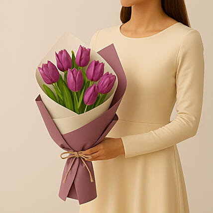 7 Purple Tulips Bouquet: Flower Delivery in Abu Dhabi