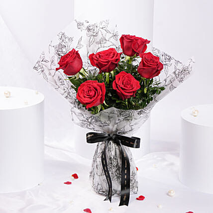 Bouquet of 6 Red Roses for Valentines: Hug Day Gifts