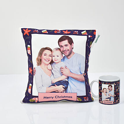 Christmas Joy Personalised Cushion n Mug: Christmas Gifts for Parents