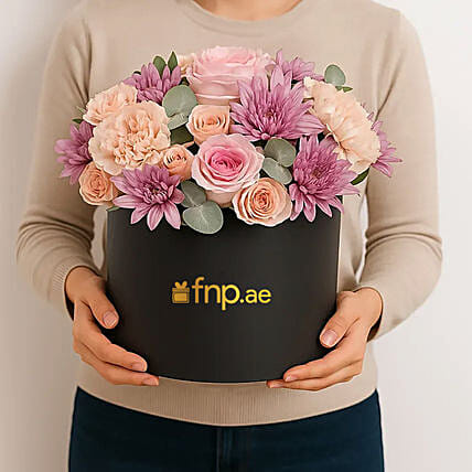 Elegant Flower Arrangement in Black Box: Birthday Flowers