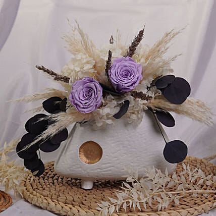 Forever Rose and Hydrangea in Premium Vase: Artificial Flower Bouquets