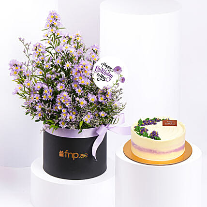 Birthday Wishes Aster Flower and Cake: 