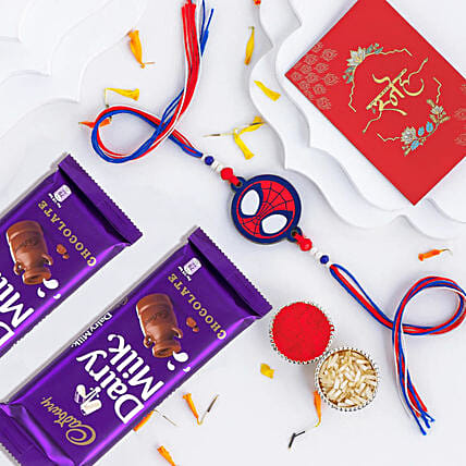 Spider Web Rakhi For Kids N Nutty Chocolate Combo: Rakhi for Kids 
