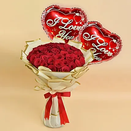 هدية باقة 50 وردة حمراء مع بالونات: تنسيقات هدايا جديدة