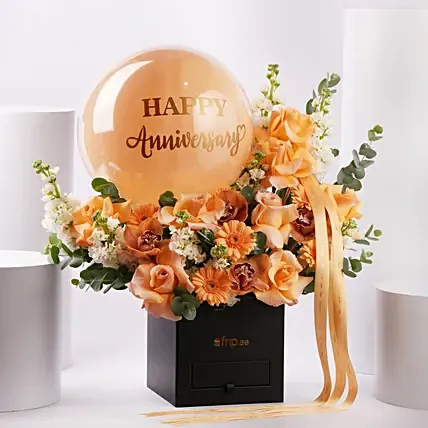 Anniversary Elegant Flower Box: Flowers and Balloons