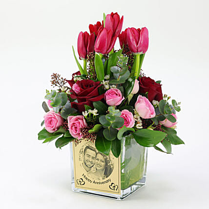 Anniversary Wishes Personalised Vase Flowers: Tulip Flower Bouquets