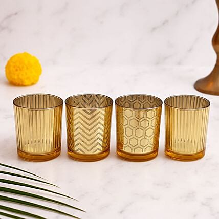 Assorted Golden Tea Light Holder Set Of 4: Diwali Diya