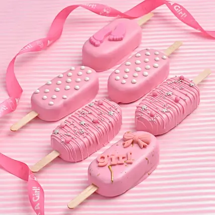 6 قطع كيك بوبسيكل بالشوكولاته للمولودة الجديدة بنت: هدايا الطعام